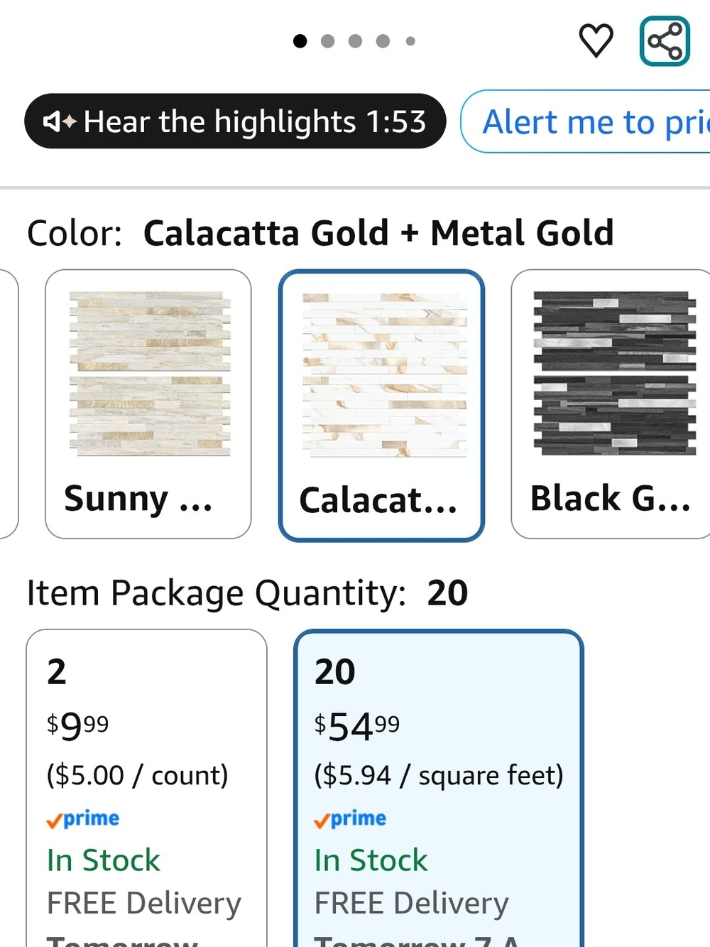 Calacatta Gold Mosaic Tile Sheet - Gold and White -